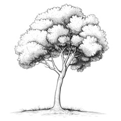 A beautifully detailed sketch of a tree, showcasing its elegant shape and lush foliage in a minimalist style.