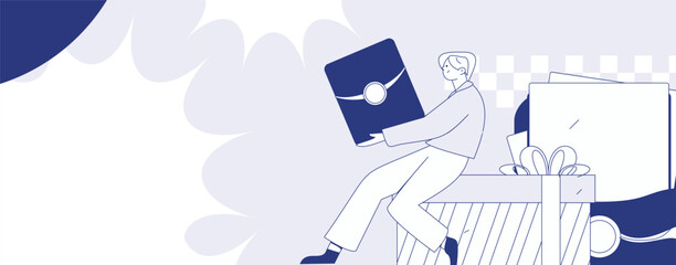 Holiday shopping people doing e-commerce online shopping flat vector concept operation hand drawn illustration
