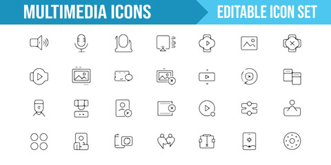Vector multimedia icons collection for audio, music, and video control

