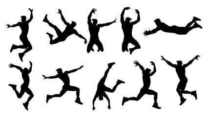 set of parkour silhouette vector on white background