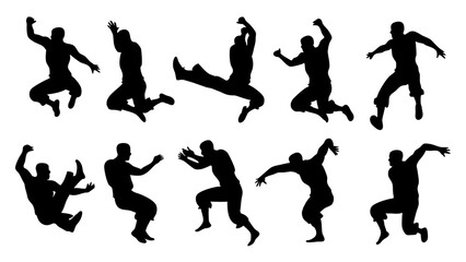 set of parkour silhouette vector on white background