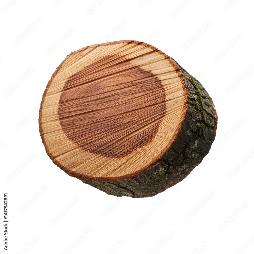 Poster cross section of cherry tree log showing dark wood grain isolated on transparent background with cli