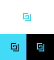 Abstract Geometric GJ Logo Design Blue, Black, White Variations