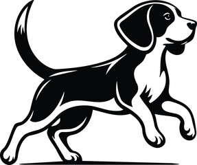 Playful beagle silhouette in mid stride modern illustration