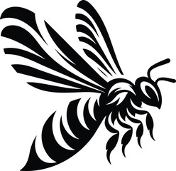 Bee Silhouette in Flight Dynamic Wings Vector Illustration