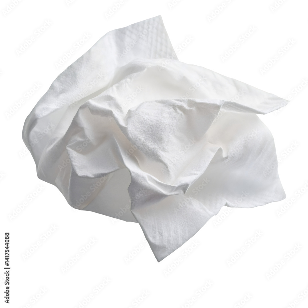 Poster crumpled white paper napkin isolated on transparent background with clipping path