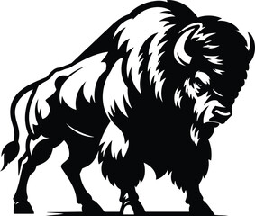 Powerful Bison Silhouette Standing Proudly with Head Lowered