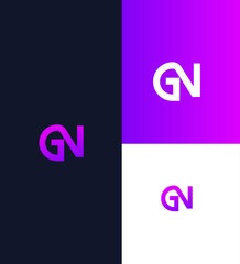 Modern GN Logo Design Purple, White, Gradient Variations
