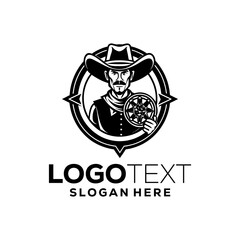 Logo template with the image of the man in hat. Cowboy. Sheriff. Mascot.