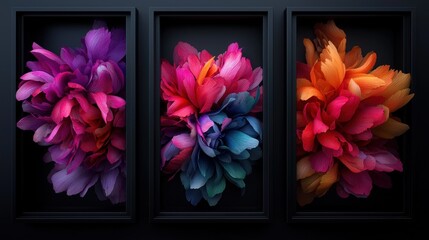 Obraz premium Abstract floral display in three black frames