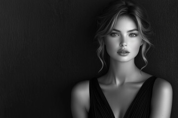 A woman in classic dress black and white style