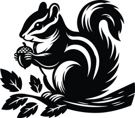 Alert Chipmunk Silhouette with Acorn in Paws Vector Illustration