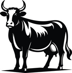 Proud Cow Standing Silhouette in Modern Illustration Style