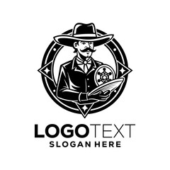 Logo template with the image of the man in hat. Cowboy. Sheriff. Mascot.