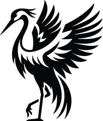 Elegant Crane Silhouette in Poised Stance Modern Illustration