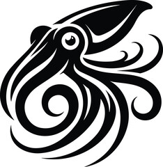 Elegant cuttlefish silhouette with rhythmic tentacles and W shaped pupils