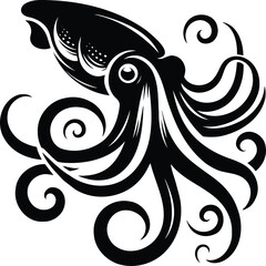 Elegant Cuttlefish Silhouette with Flowing Tentacles and W-Shaped Pupils