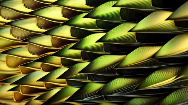 Abstract Close-Up of Bird Feathers Golden Green Texture