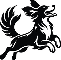 Playful Dog Leaping Silhouette with Floppy Ears and Curled Tail