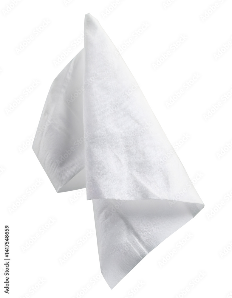 Poster clean white paper tissue floating on a transparent background with clipping path included