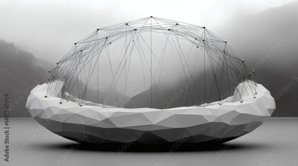 Aufkleber abstract geometric structure with network lines and foggy landscape