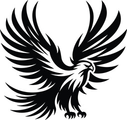 Soaring eagle silhouette in powerful flight modern vector illustration