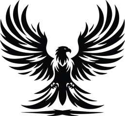 Eagle silhouette soars with outstretched wings in bold design