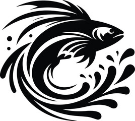 Fish Leaping Out of Water Silhouette Illustration
