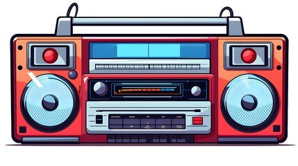 Fototapeta premium Illustration of a Cartoon Radio Cassette Player in a Car, Retro Music Concept