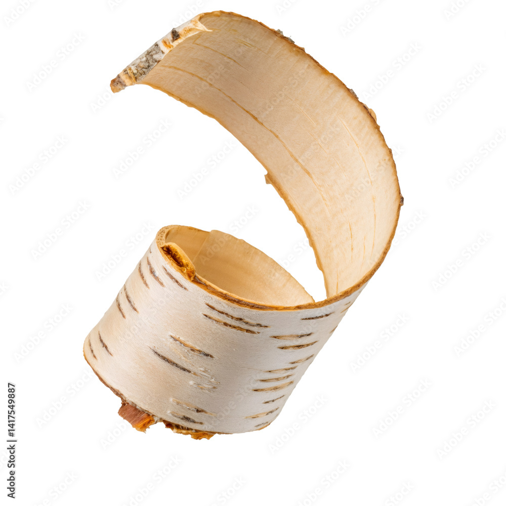 Poster birch bark curl isolated on transparent background with clipping path included