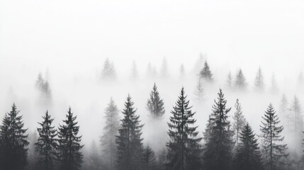 Fototapeta premium Misty Forest: A Monochromatic Landscape of Evergreen Trees