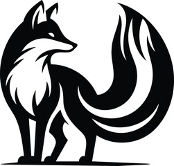 Alert fox silhouette with curled tail modern vector illustration