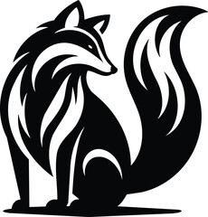 Obraz premium Alert fox silhouette with curled tail in modern style