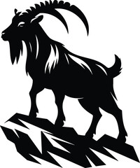 Proud Goat Silhouette on Rocky Outcrop Modern Illustration