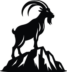Proud Goat Silhouette on Rocky Ledge Illustration