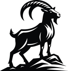 Proud Goat Silhouette Standing on Rocky Outcrop