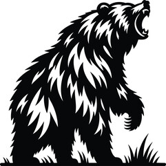Grizzly Bear Silhouette Roaring Tall on Hind Legs