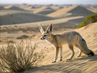 Naklejka premium Fox Vulpes macrotis fox seen in action during the day in the desert