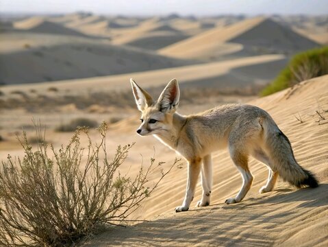 Fox Vulpes macrotis fox seen in action during the day in the desert