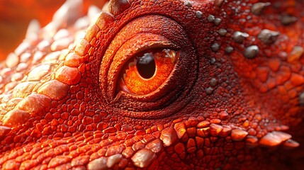 Fototapeta premium Intense close-up of a reptilian eye, showcasing texture and vibrant fiery colors