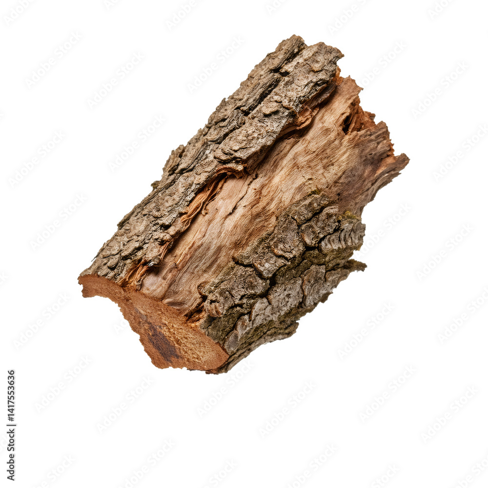 Poster walnut tree bark fragment isolated on transparent background with clipping path, no shadow