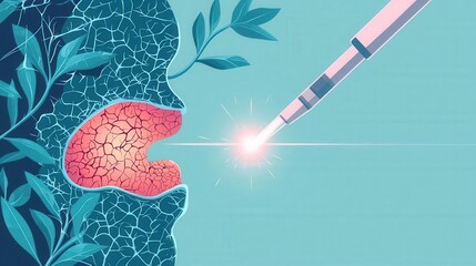 Dermatologist aiming laser at skin ulcer infection, digital illustration infographic