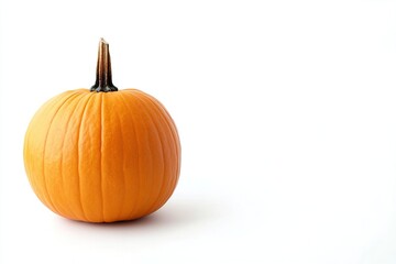 A large orange pumpkin sits on a white background.  , isolated on white background.