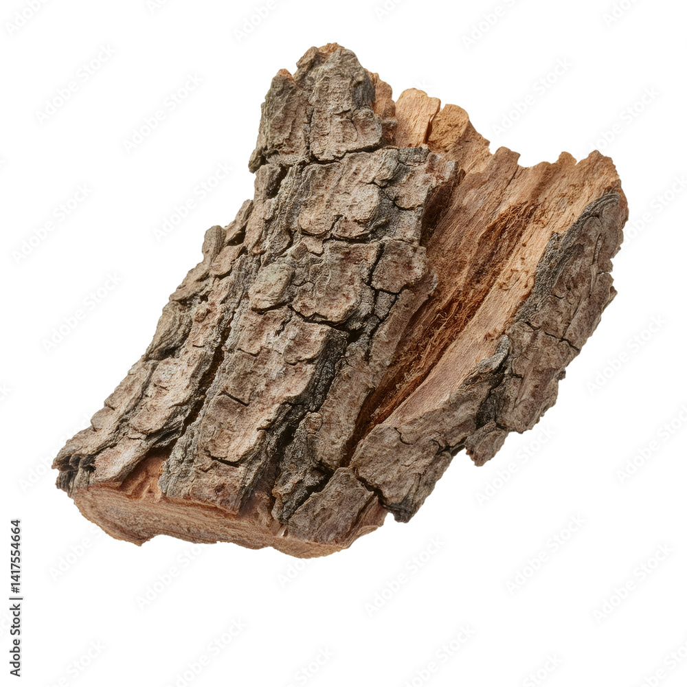 Poster walnut tree bark closeup, isolated on transparent background with precise clipping path