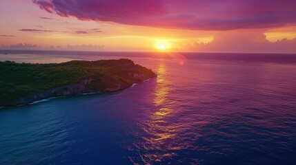 Fototapeta premium Island sunset seascape aerial view