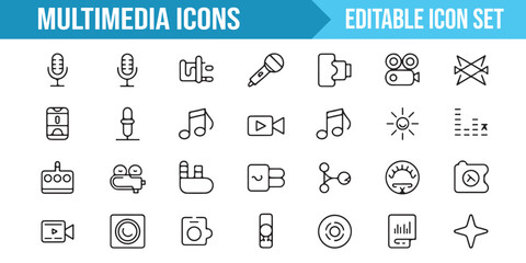 Collection of vector icons for multimedia apps and audio/video controls
