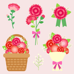 카네이션 꽃과 꽃 장식들