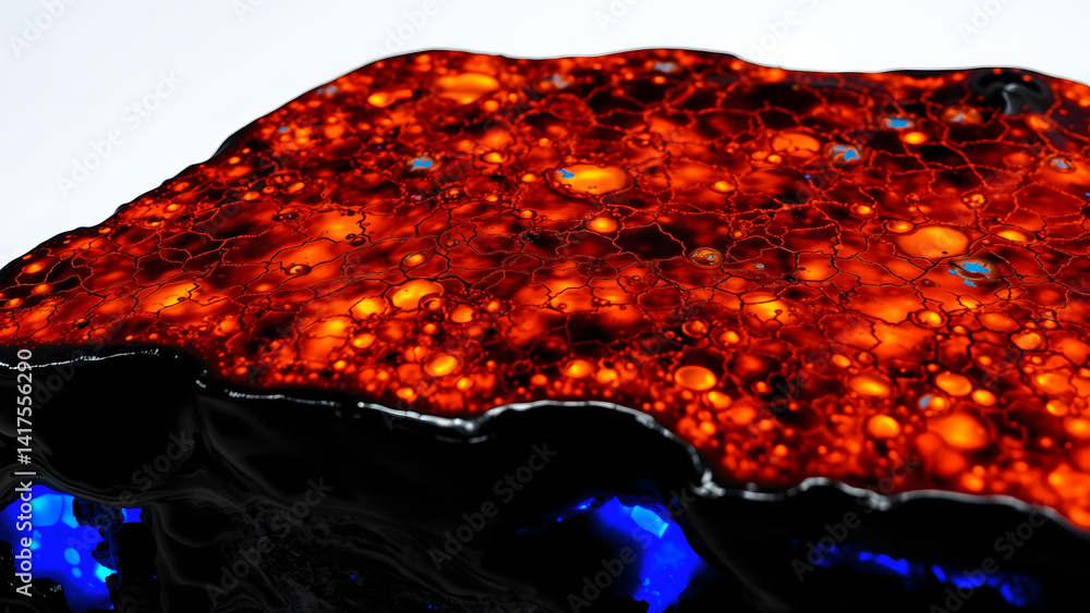 Poster volcanic glass-like surface with embedded cobalt neural networks, glossy black base with internal gl