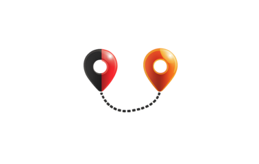 icon of two location pins connected by a line, simple design isolated on transparent background