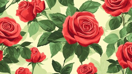 Seamless Red Roses: A vibrant pattern of fresh red roses, perfect for natural and romantic-themed designs that embody love and passion.